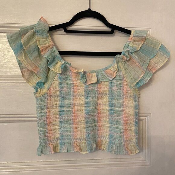 NWT LoveShackFancy Saba Ruffle Tie Dye Crop Top in Multi Horizon - Picture 7 of 14